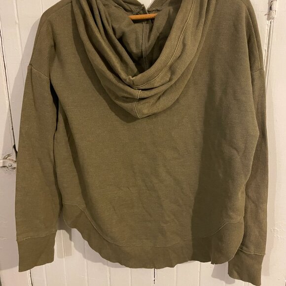 SO Henley Hoodie Army Green Hi Low Thermal Cotton Waffle Shirt, Size Large - Picture 2 of 15